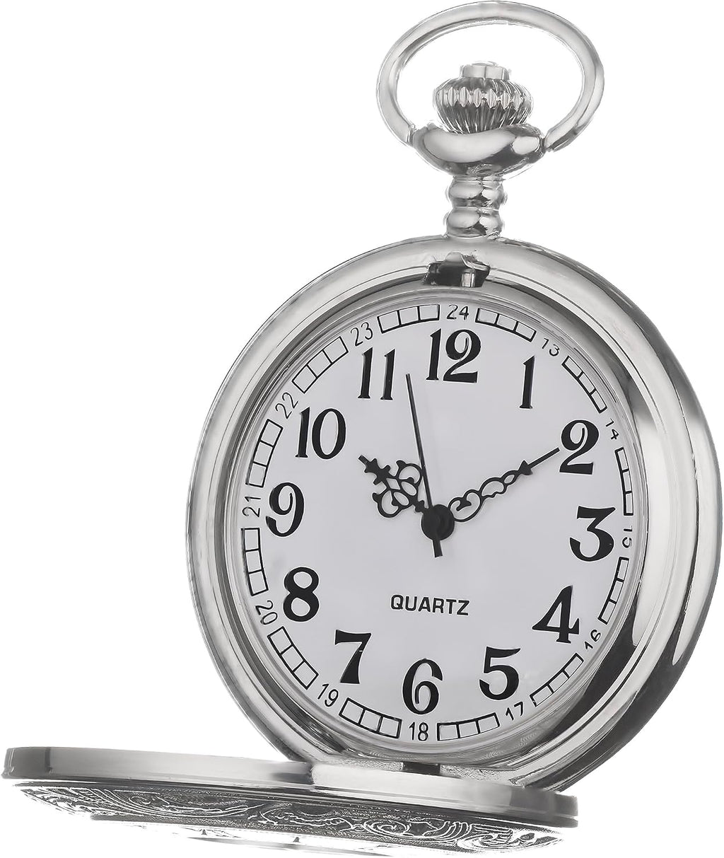Vintage-Style Pocket Watch Chain with Ornate Medal and Pocket Watch – 12 Inch T-Bar Chain for Waistcoats, Costumes &