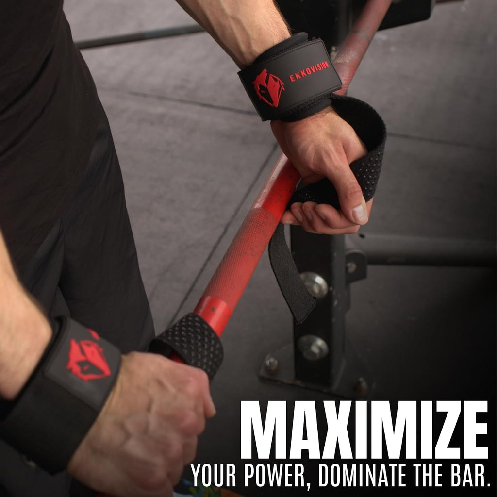 EKKO Weight Lifting Straps With Cuffed D Ring, Wrist Support for Men, Heavy Duty Thick Comfortable Lifting Straps