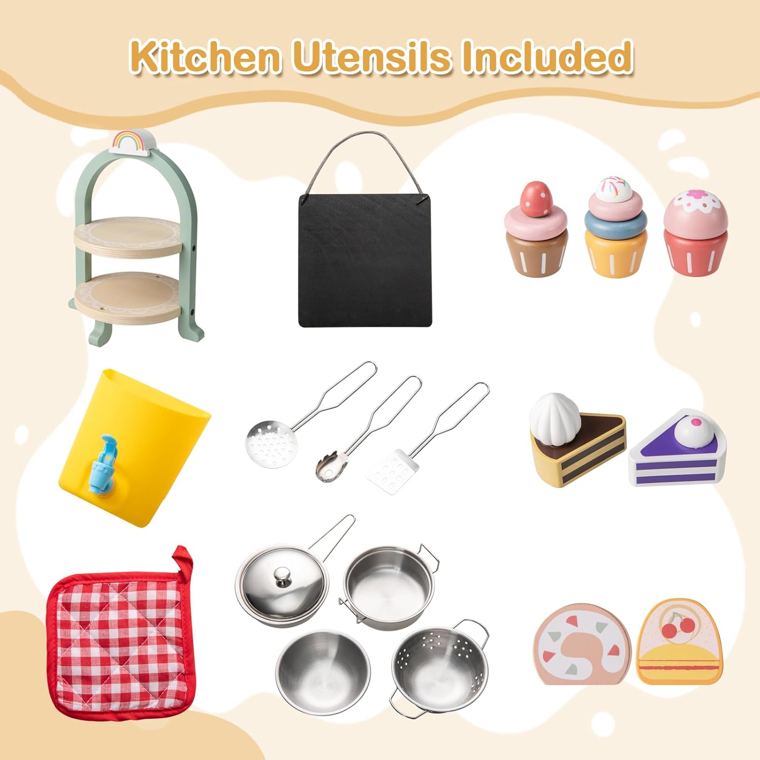 Mud Kitchen, Outdoor Play Kitchen with Faucet Chalkboard Stoves Removable Sink Cooking Accessories Wooden Kids