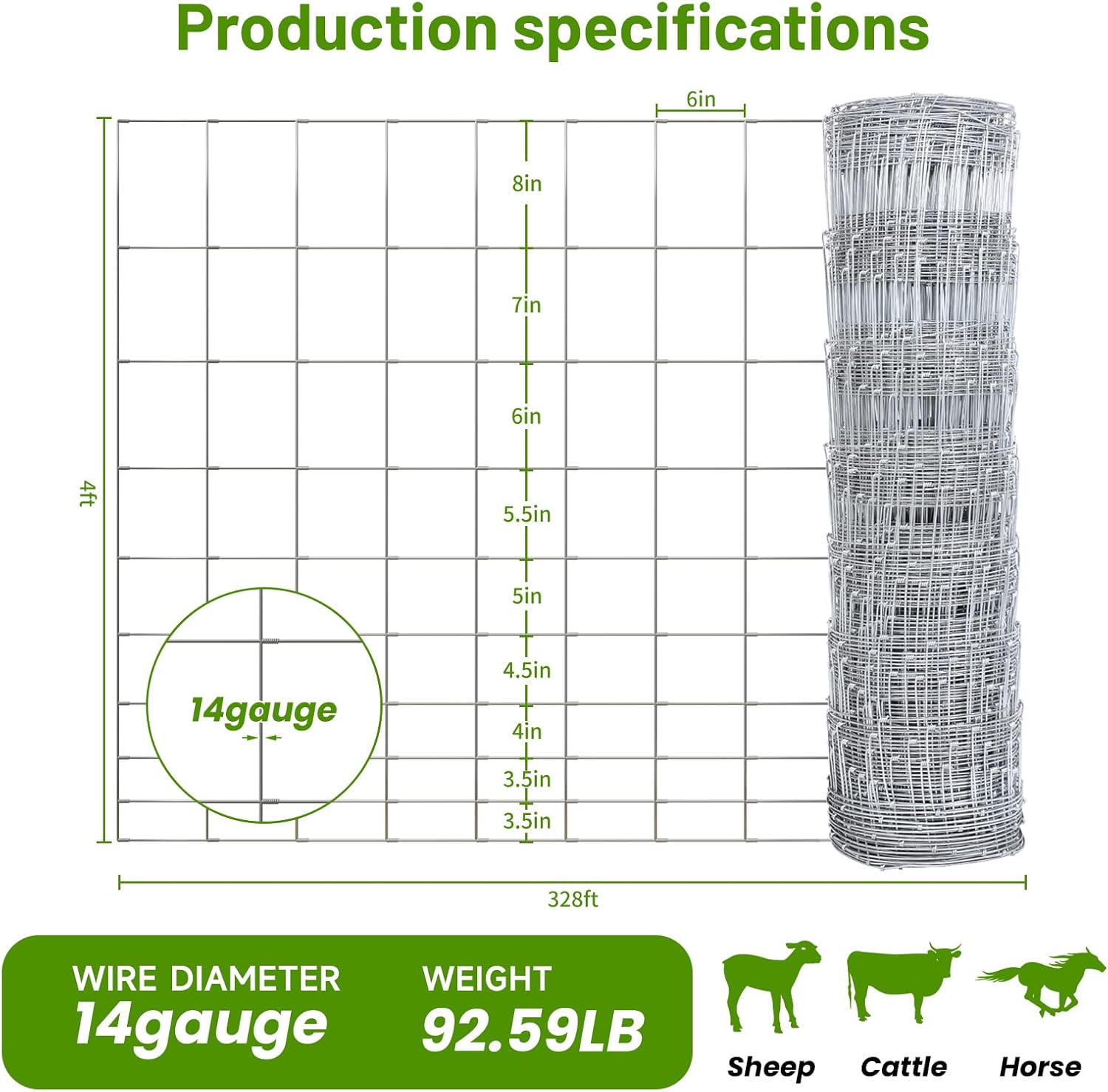 Cattle Panel 4ft x 328ft 14 Gauge Heavy Duty Galvanized Woven Wire Fence