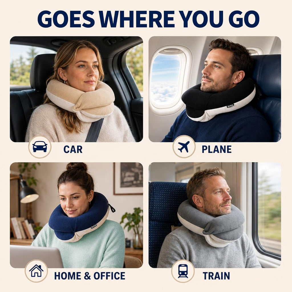 Travel Neck Pillows for Airplanes, Memory Foam 360° Head Support Sleep for Long Flight, Skin-Friendly & Breathable
