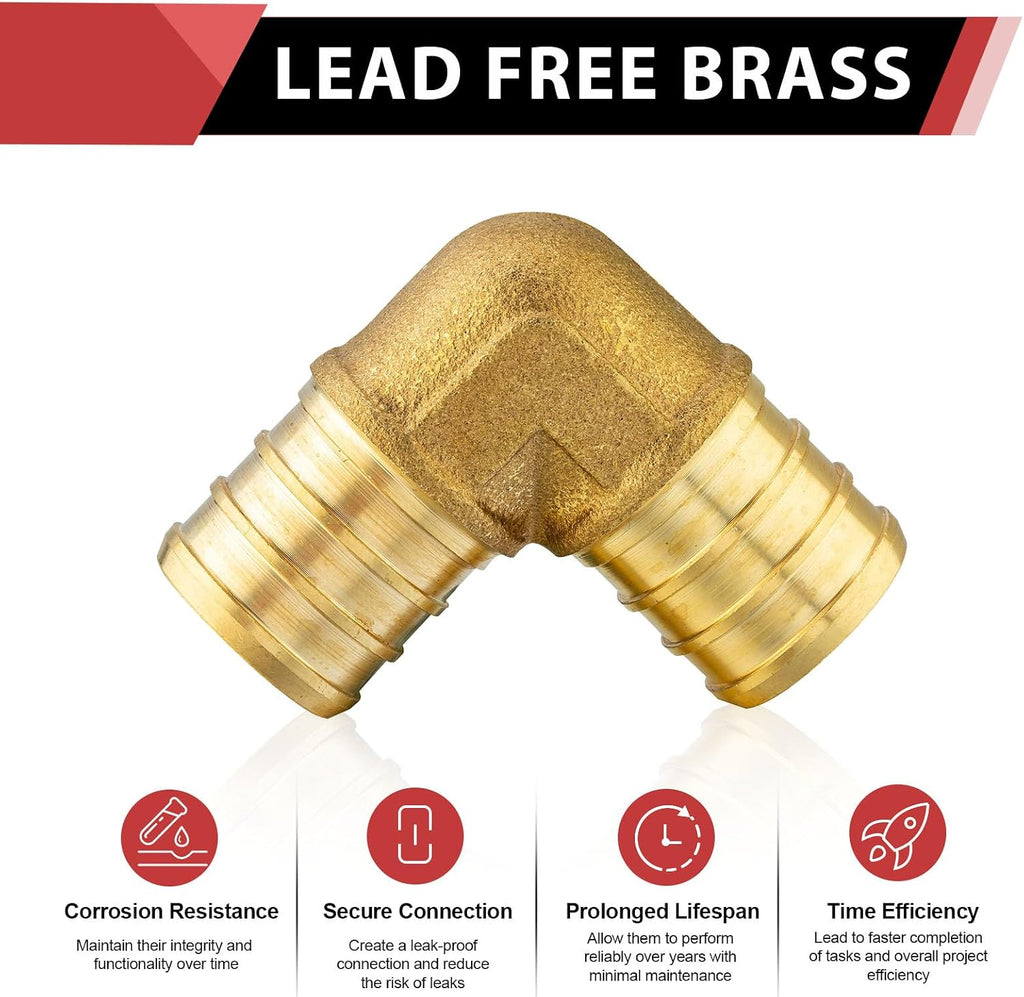5PACK EFIELD 1-Inch Pex Elbow Barb Crimp Brass Fitting(PEX1807062-5)