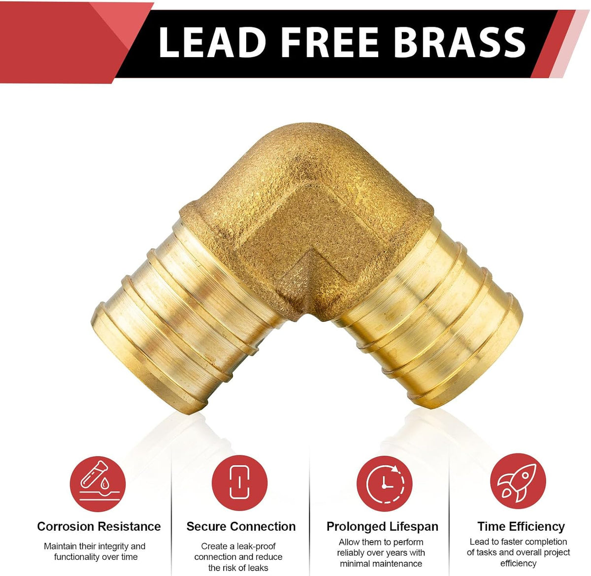5PACK EFIELD 1-Inch Pex Elbow Barb Crimp Brass Fitting(PEX1807062-5)