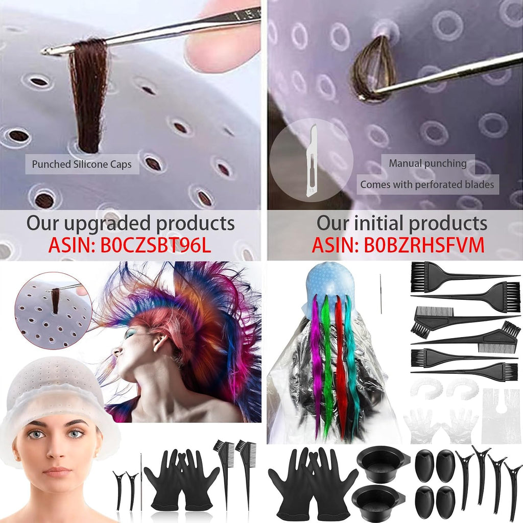 Silicone Highlight Caps for Color Hair 24 Pcs, Reusable Highlighting Caps with Hooks & Salon Hairdressing Dyeing