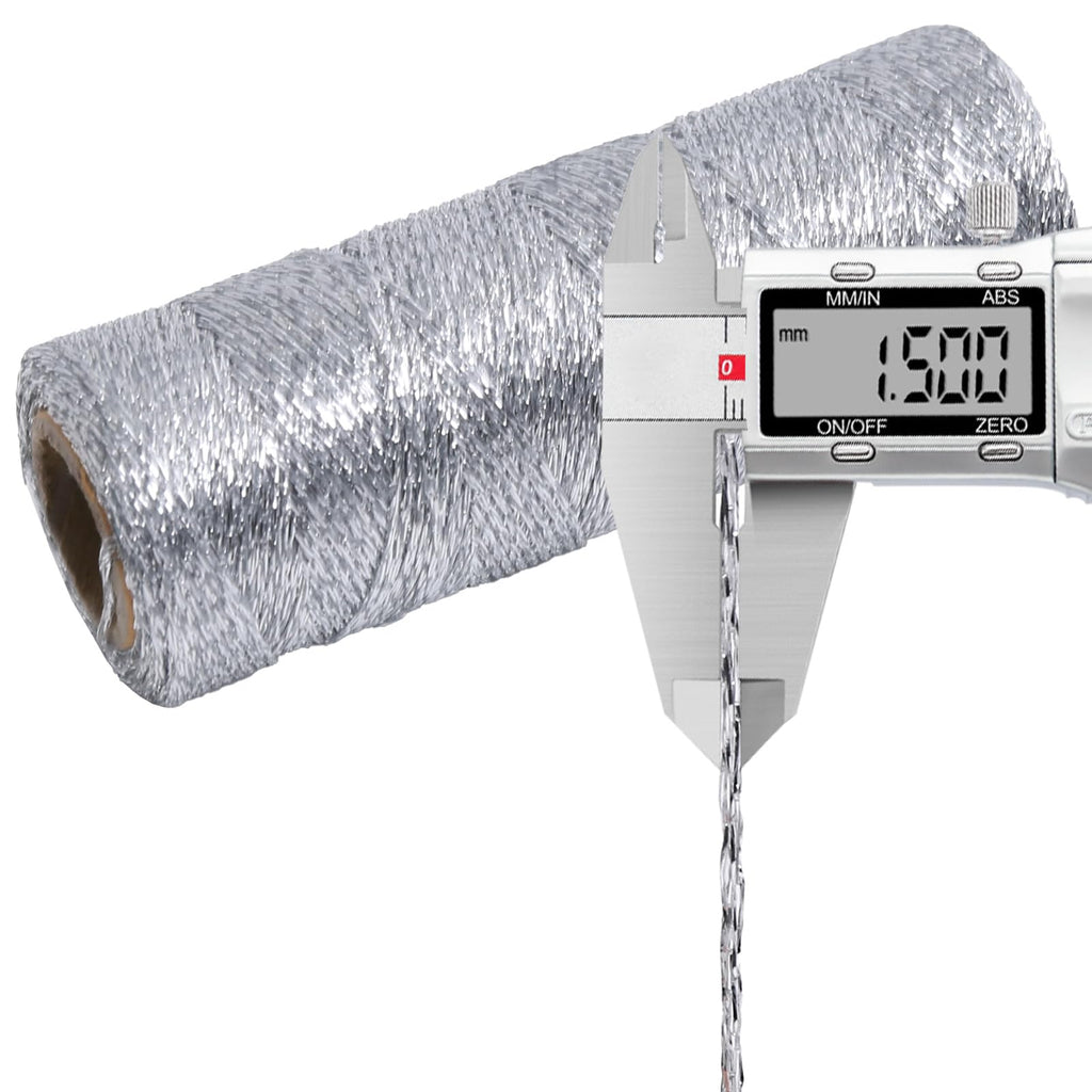Silver String Silver Twine 328 Feet 1.5mm Silver String for Ornaments Christmas String Twine for Gift Wrapping