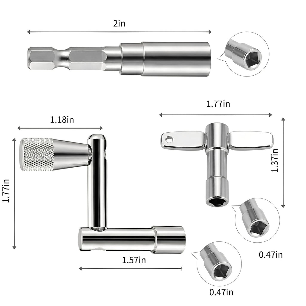 Drum Key Set with Drill Bit Adapter, Speed Standard Keys Chrome