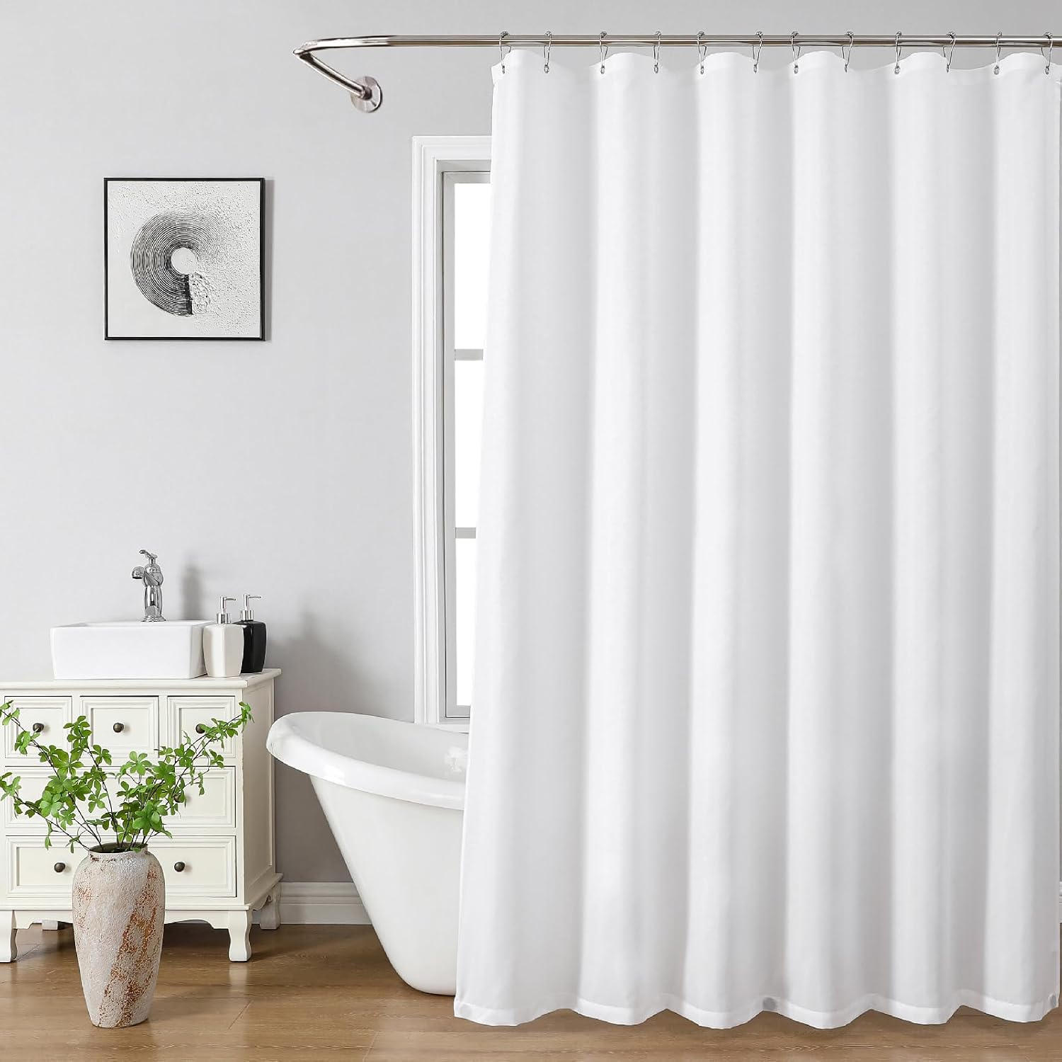 Waterproof Fabric Shower Curtain Liner,72x72 Inch White,1 Pack | 3 Heavy-Duty Magnets,Machine Washable,Durable