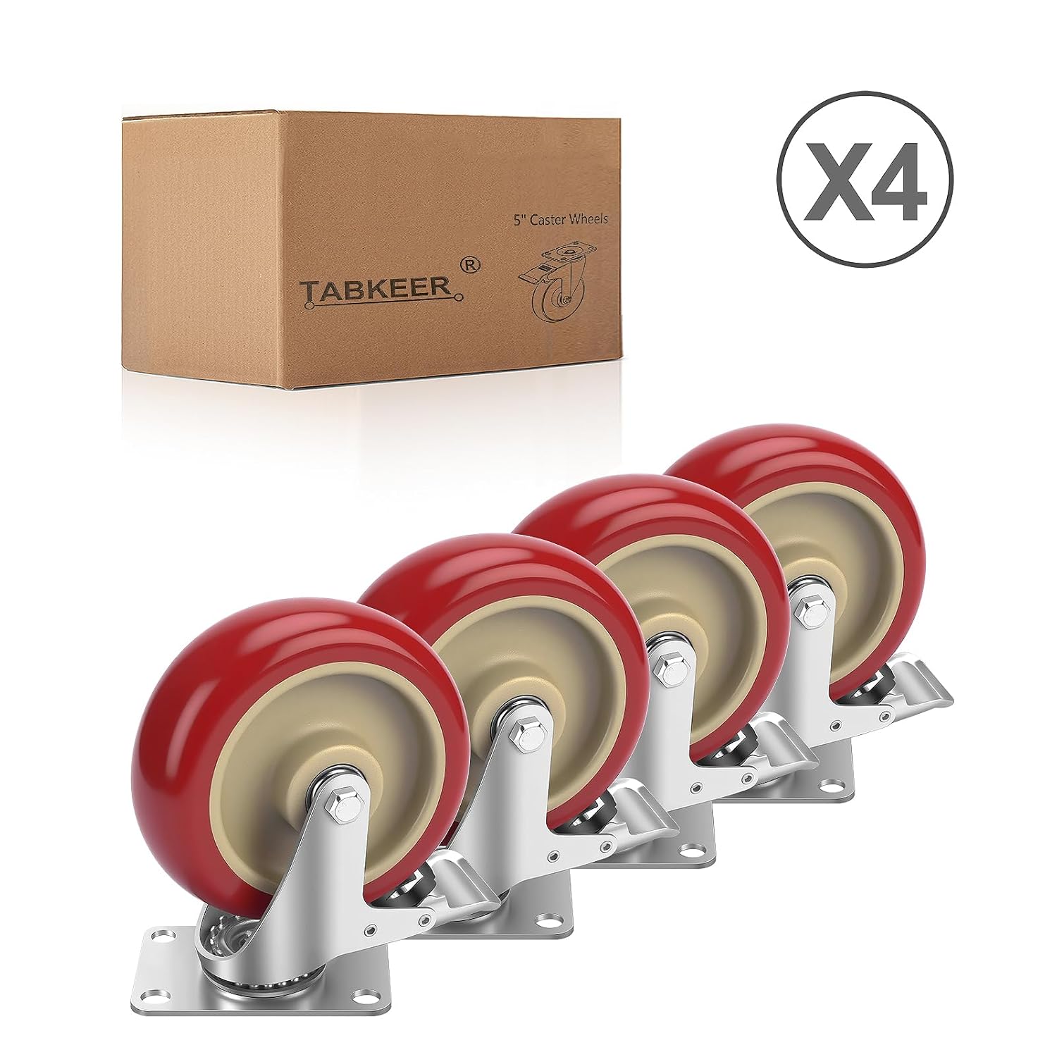 5 Inch Industrial Heavy Duty Swivel Caster Wheels with Brake,Set of 4 Safety Locking Casters,Load 2400lbs,Premium