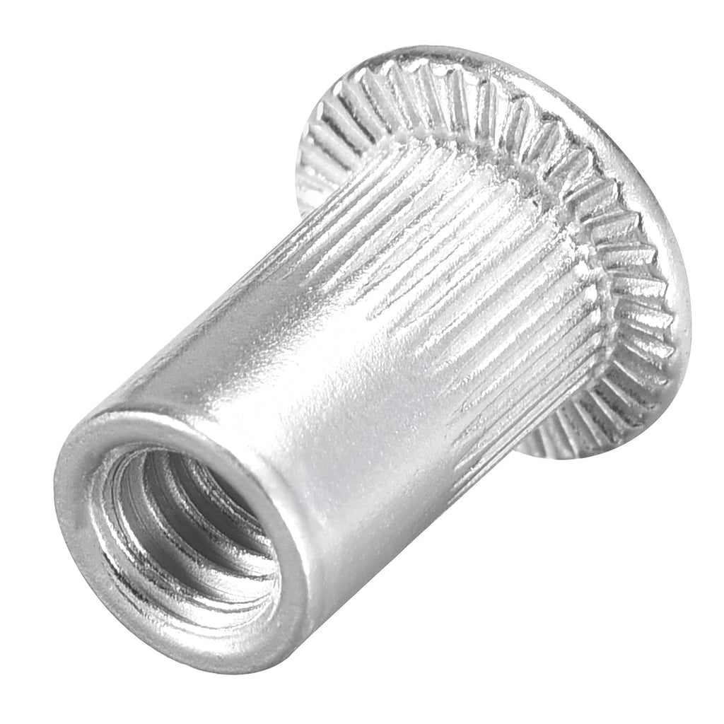 uxcell #8-32 Rivet Nuts Aluminium Alloy Knurled Flat Head Threaded Insert Nut Silver 50pcs
