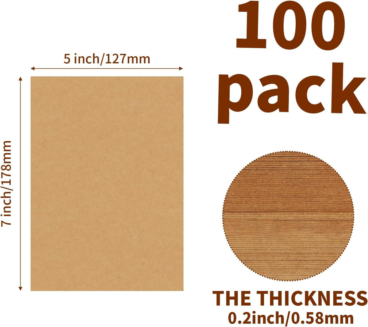 100 Pack 5x7 Chipboard Sheets, Kraft Cardboard for Shipping