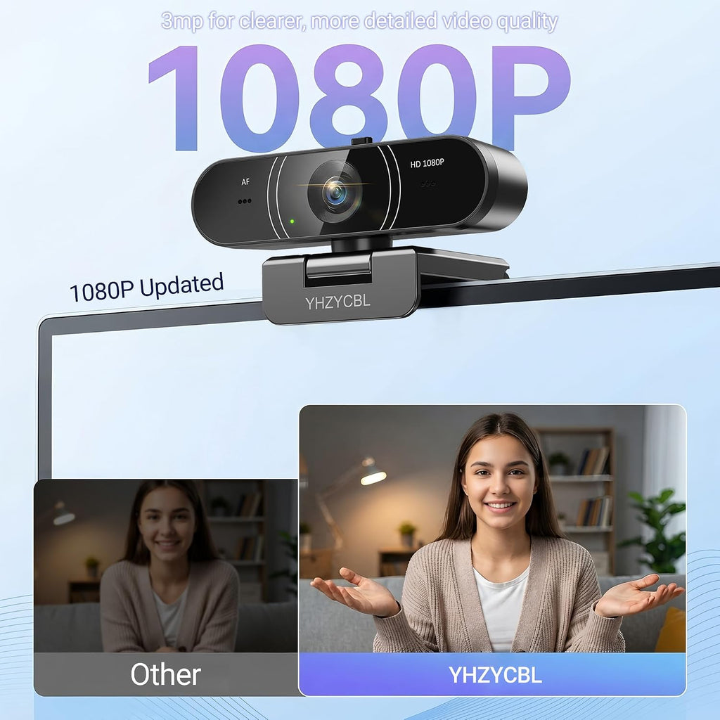 1080p Webcam for pc with Microphone, Auto Focus, with Privacy Cover | Plug & Play USB Computer Camera for Desktop