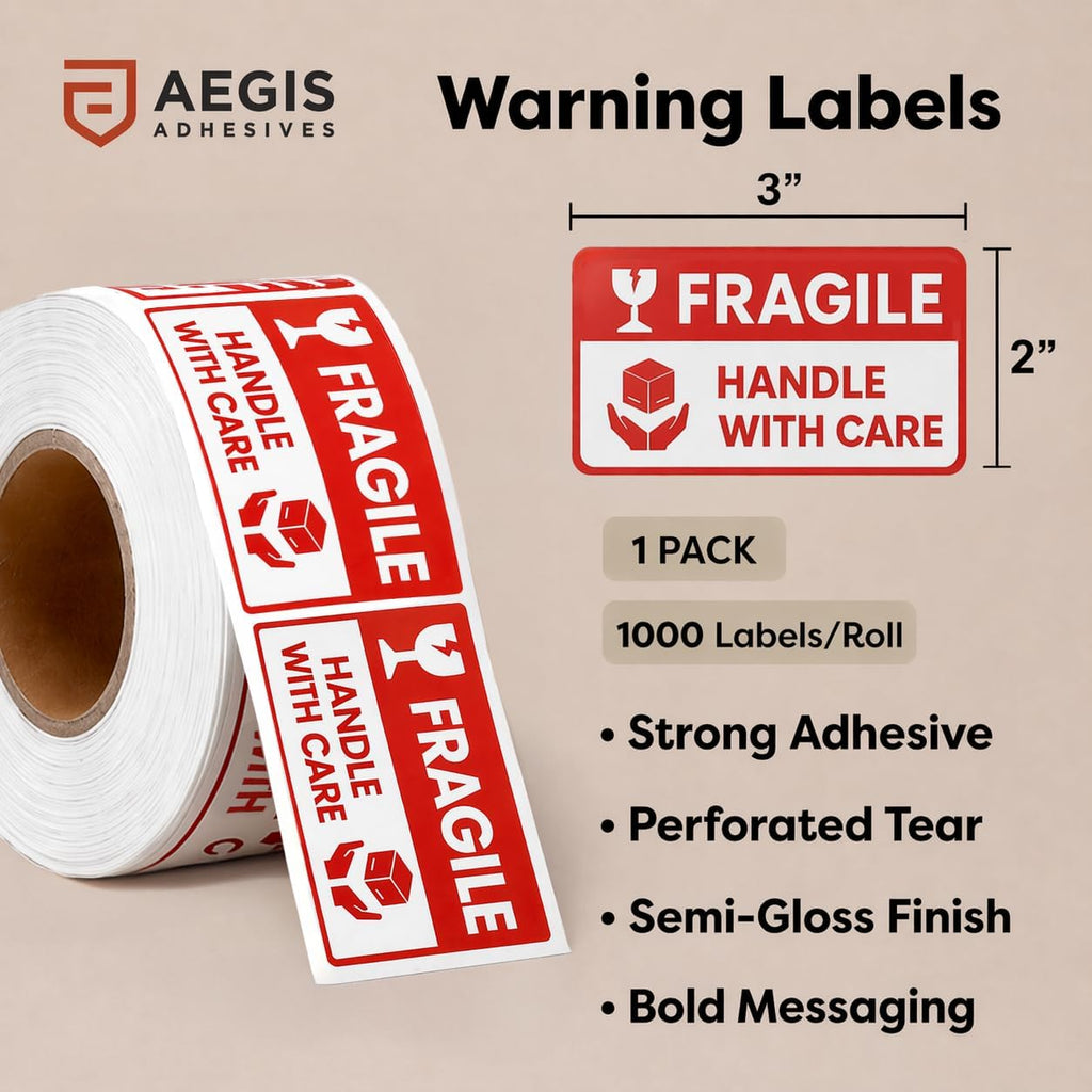 2" X 3" Fragile Stickers for Shipping (500 Labels, 1 Roll)