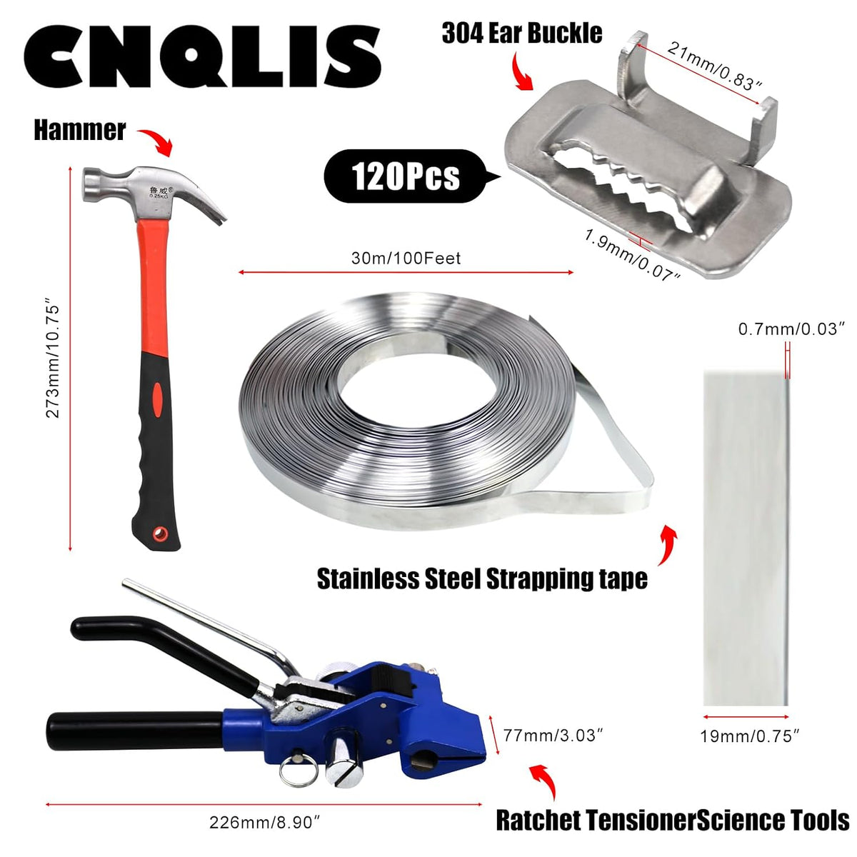 Strapping Banding Kit w/Ratchet Tensioner, 3/4" x100ft Coil