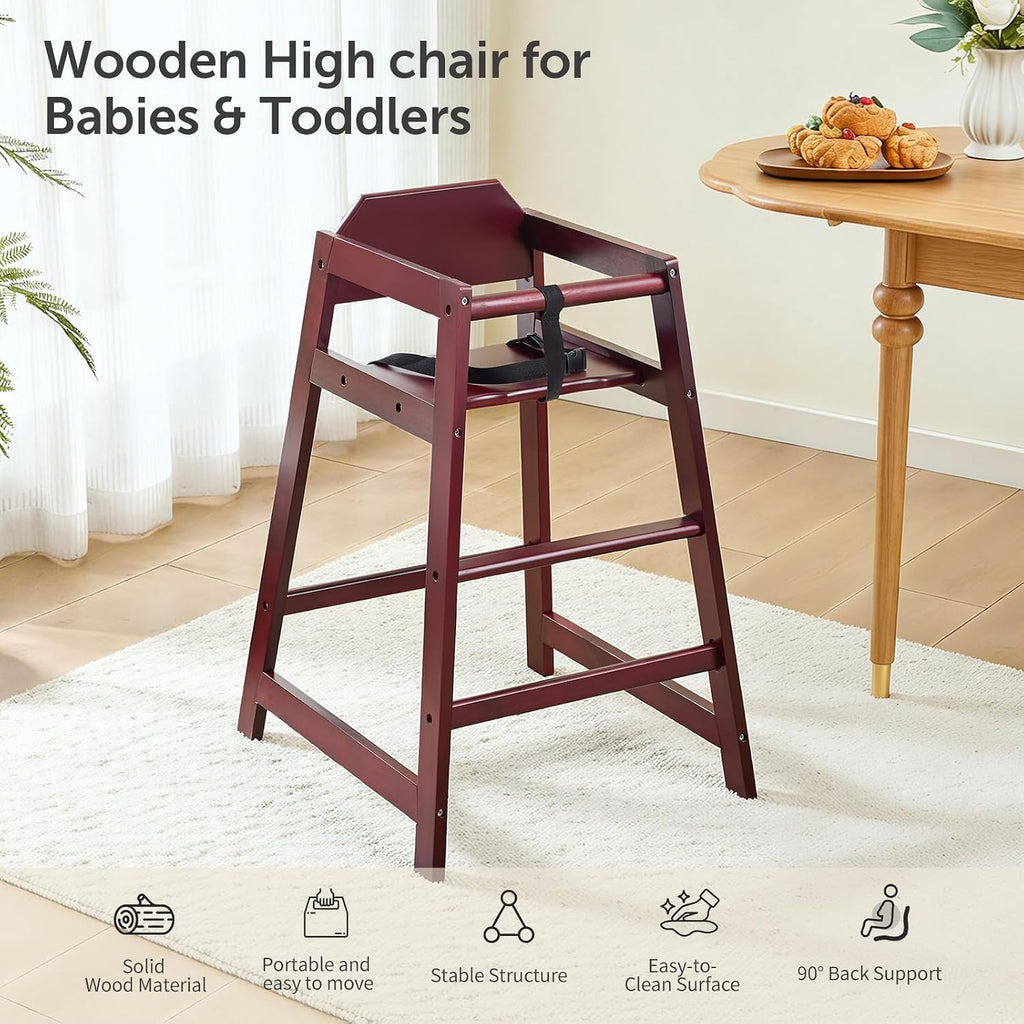 Wooden High Chairs for Babies and Toddlers,Burgundy