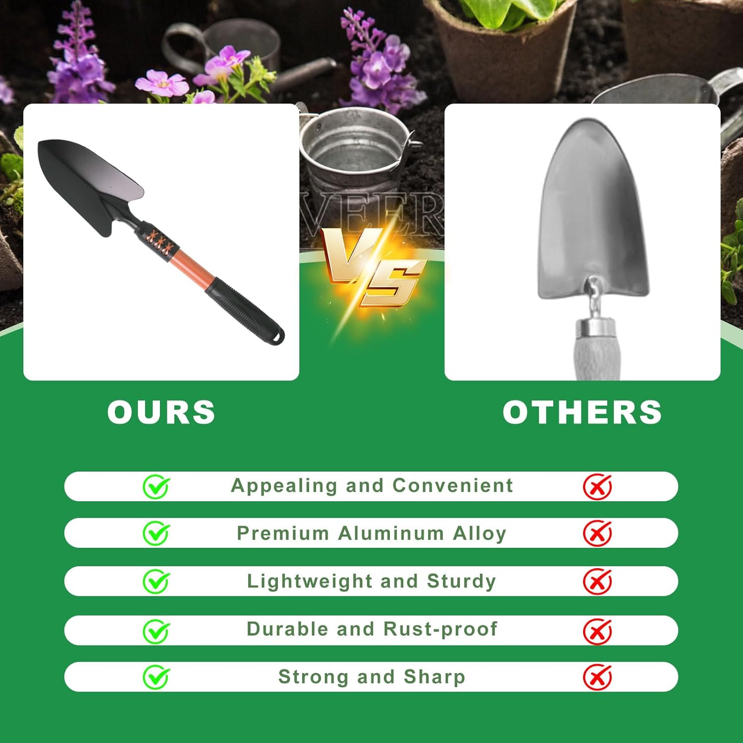 Garden Tool Set, 4 Pack Gardening Tools, Stainless Steel Heavy Duty Hand Cultivator, Hoes, Shovel