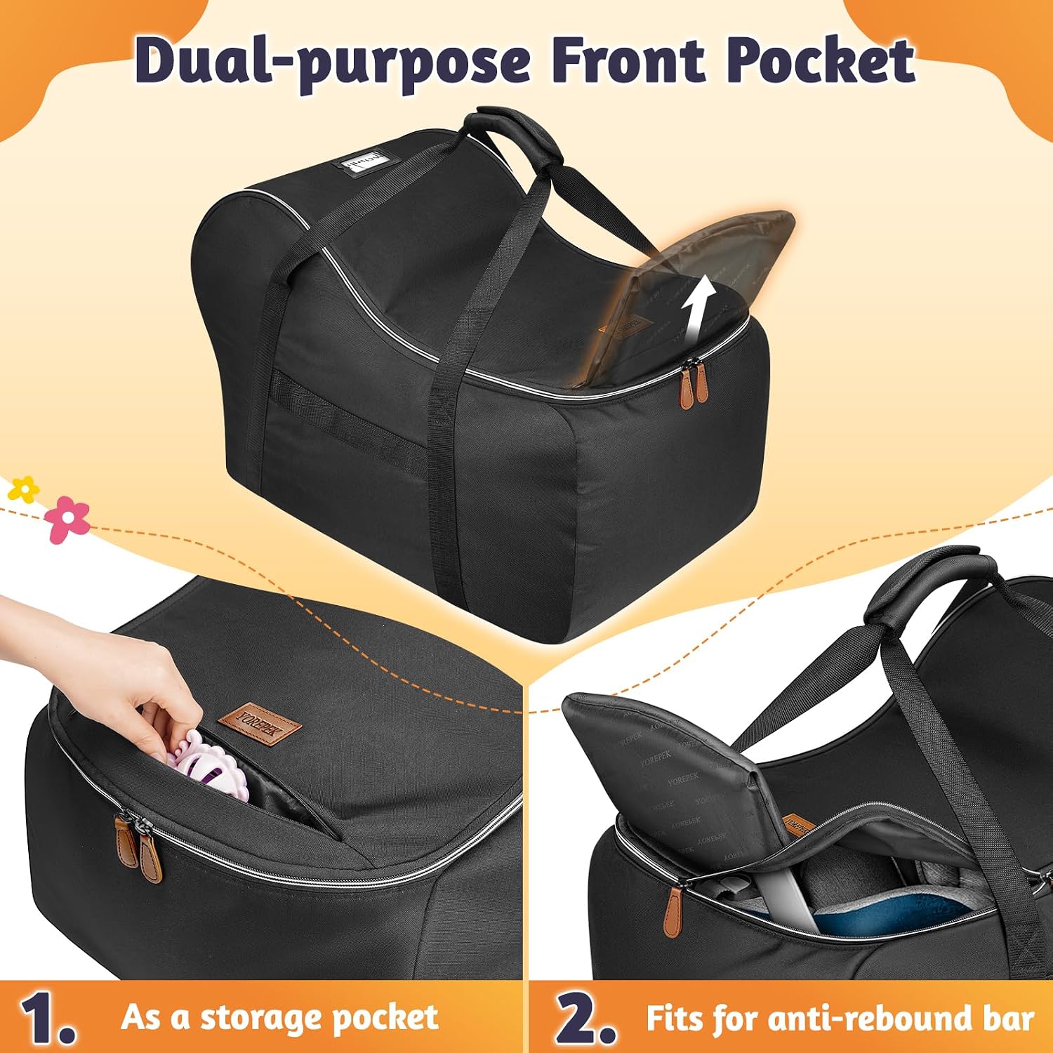 Car Seat Travel Bag Fits Infant Carseat with Anti-Rebound Bar Base | Padded, Side Pocket for Baby Essentials
