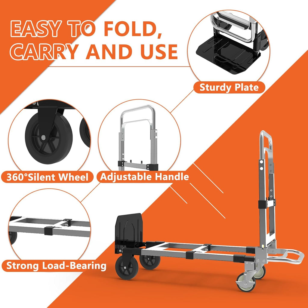 3-in-1 Folding Hand Truck, 500 lb Heavy Duty Steel Dolly | Convertible Hand Truck Dolly with Telescoping Handle