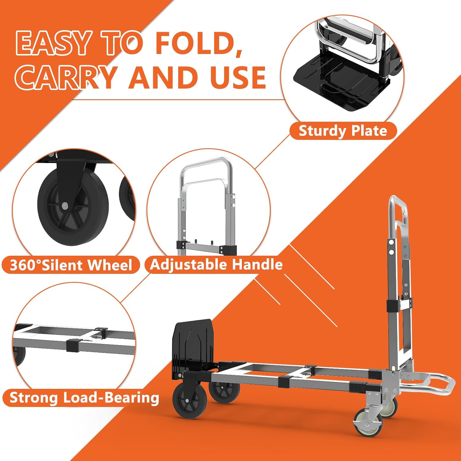 3-in-1 Folding Hand Truck, 500 lb Heavy Duty Steel Dolly | Convertible Hand Truck Dolly with Telescoping Handle