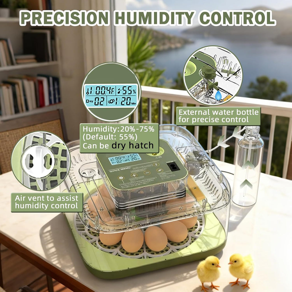 Incubator for Hatching Egg, 12 Egg Incubators with Temperature and Humidity Control, Automatic Turner, Candler, 360°