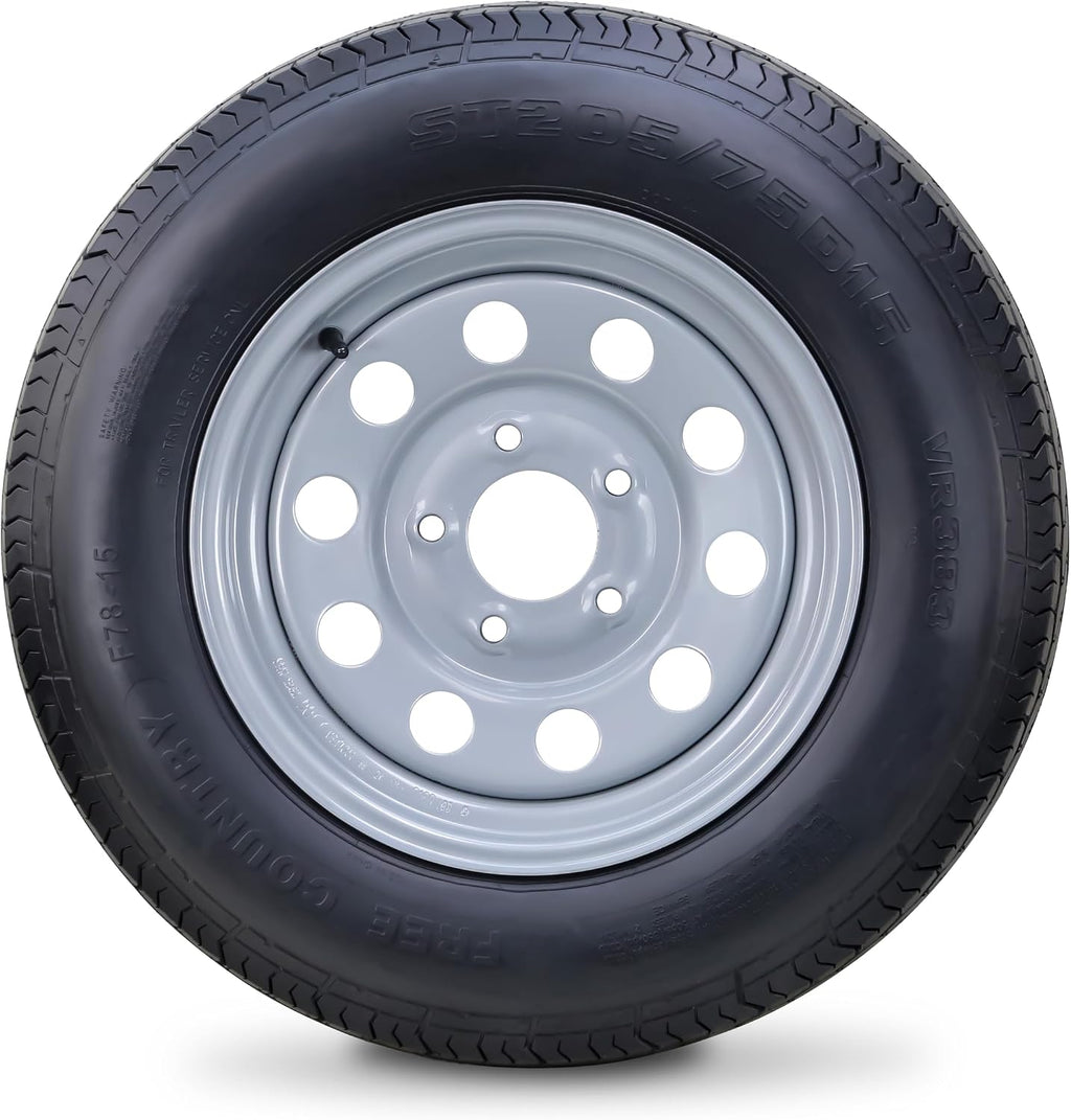 2 Trailer Tire Wheel ST205/75D15 6PR C 101L 5X5 Silver Mod Rim