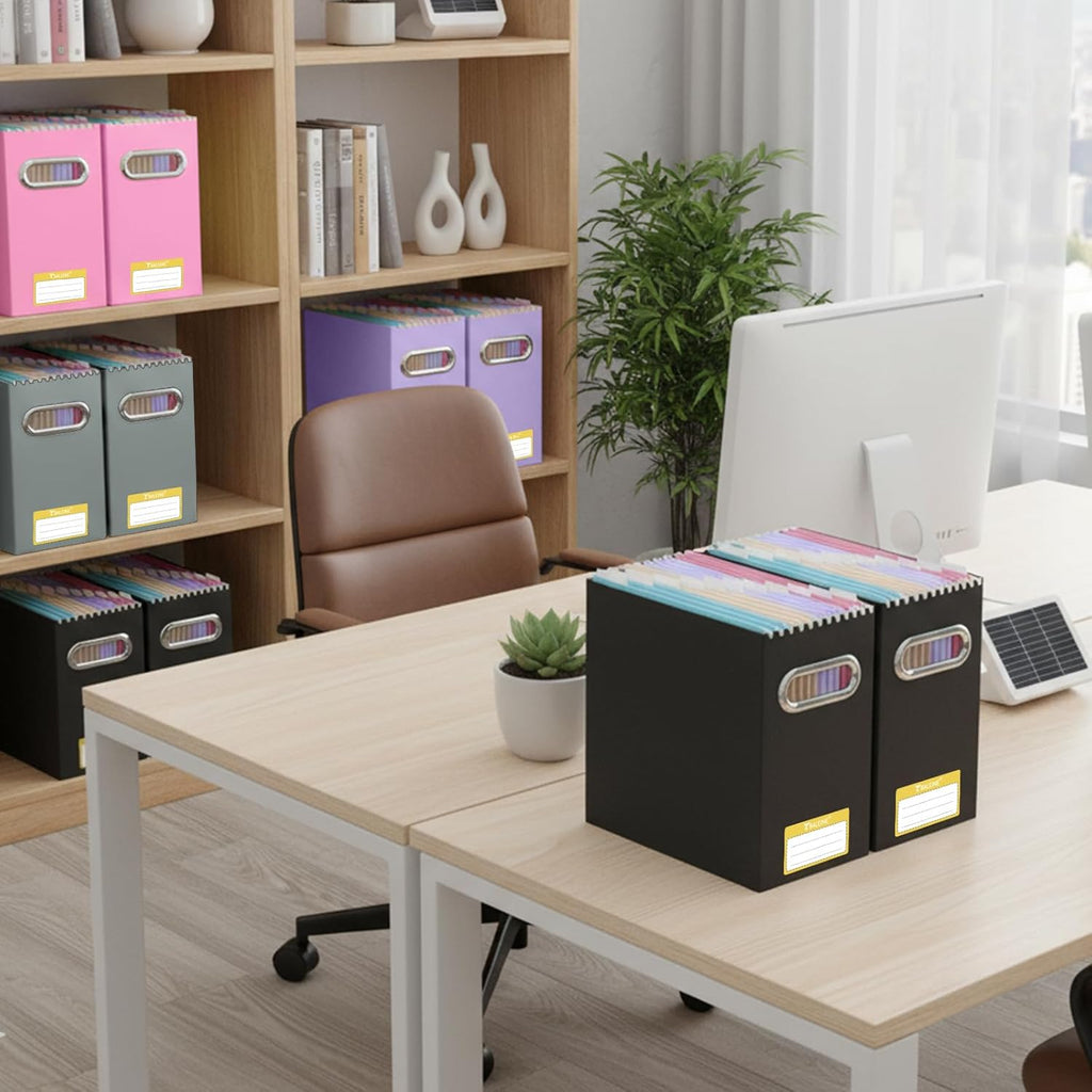 File Organizer Box, Cardboard File Folder Organizer with Handle for Letter Size, Portable Collapsible Hanging Filing