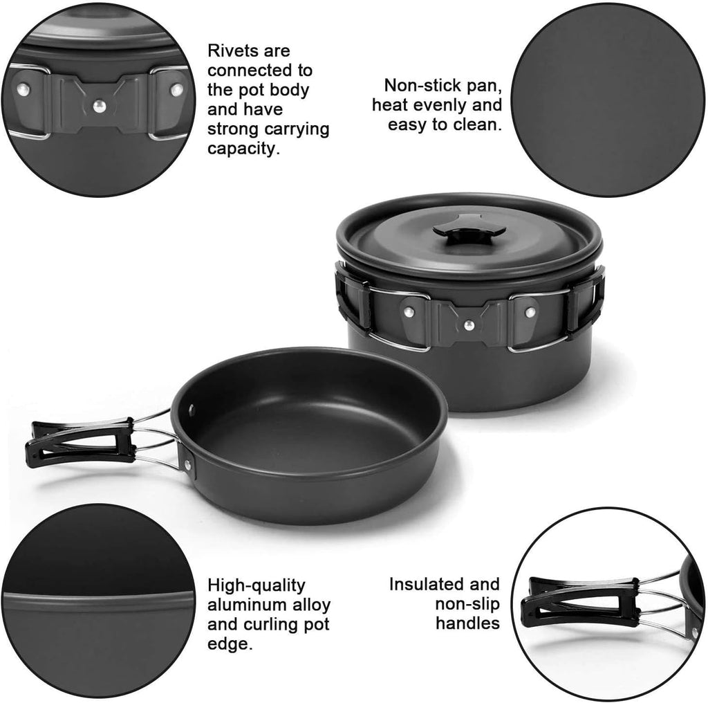 Peidesi 15pcs Camping Cookware Mess Kit,Portable Non-Stick Aluminum Alloy Cookware,Kettle Pot Frying Pan Plates Forks