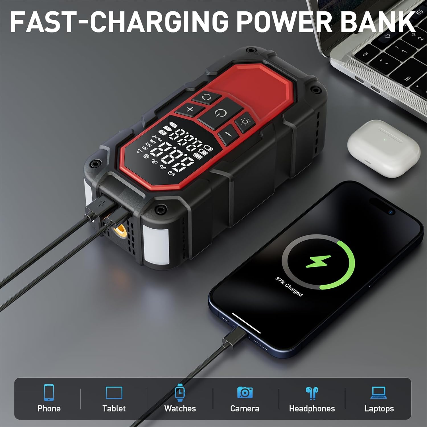 Jump Starter with Air Compressor,Car Battery Jump Starter (9.0 Gasoline/6.5L Diesel) with 150PSI Digital tire
