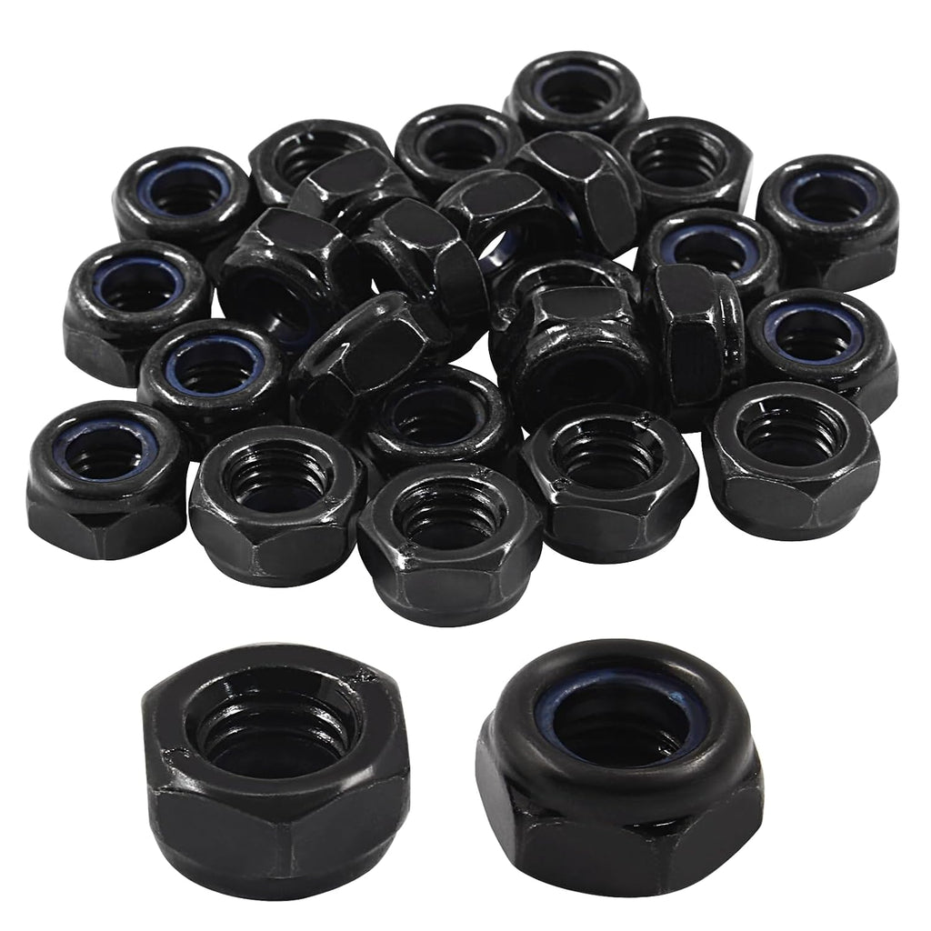 Hitefu M8 x 1.25mm Hex Lock Nuts, Black, 25PCS