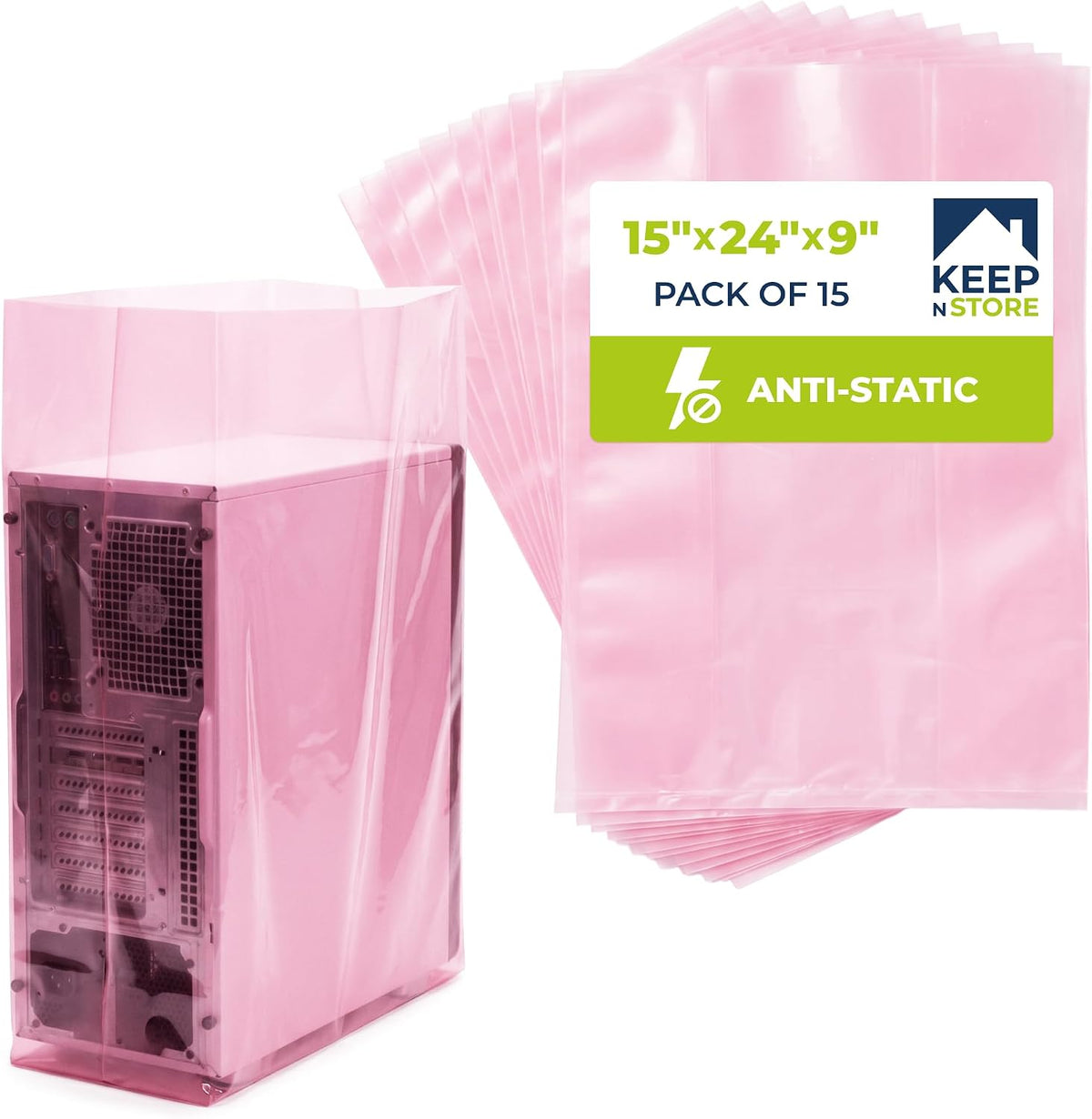 15" x 9" x 24" Pink Anti-Static Poly Bags, Pack of 15 - ESD Safe 4 Mil Plastic Bags for Electronics & Computer Parts