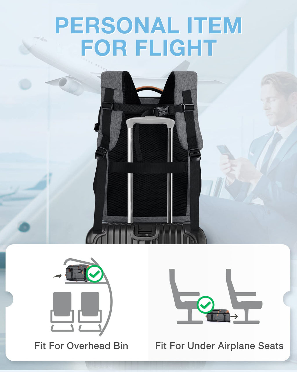 37L Expandable Travel Backpack Compression Carry On Daypack