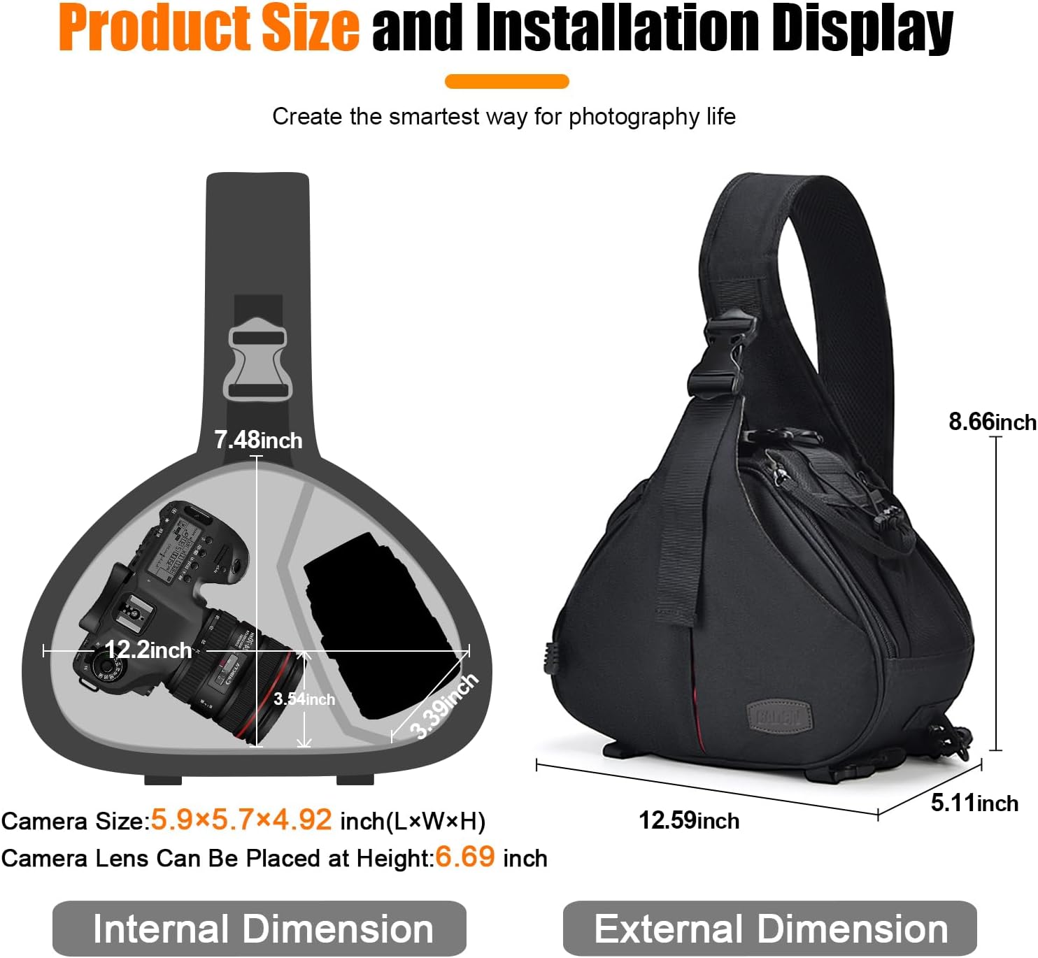 Camera Bag Sling Backpack Camera Case Waterproof with Rain Cover Tripod Holder, Compatible for DSLR/SLR Mirrorless