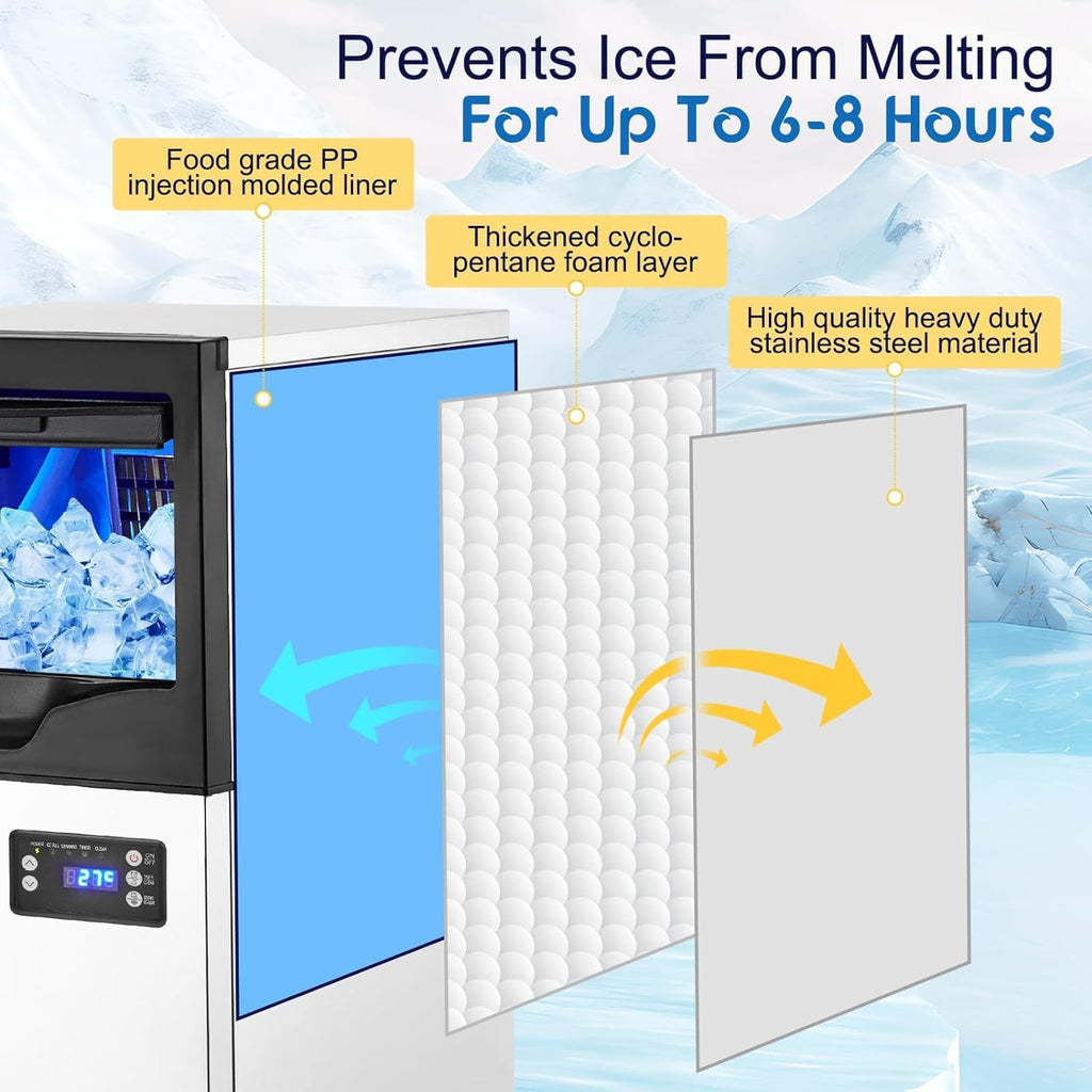 Commercial Ice Maker Machine, 110LBS/24H with 30 lbs Bin