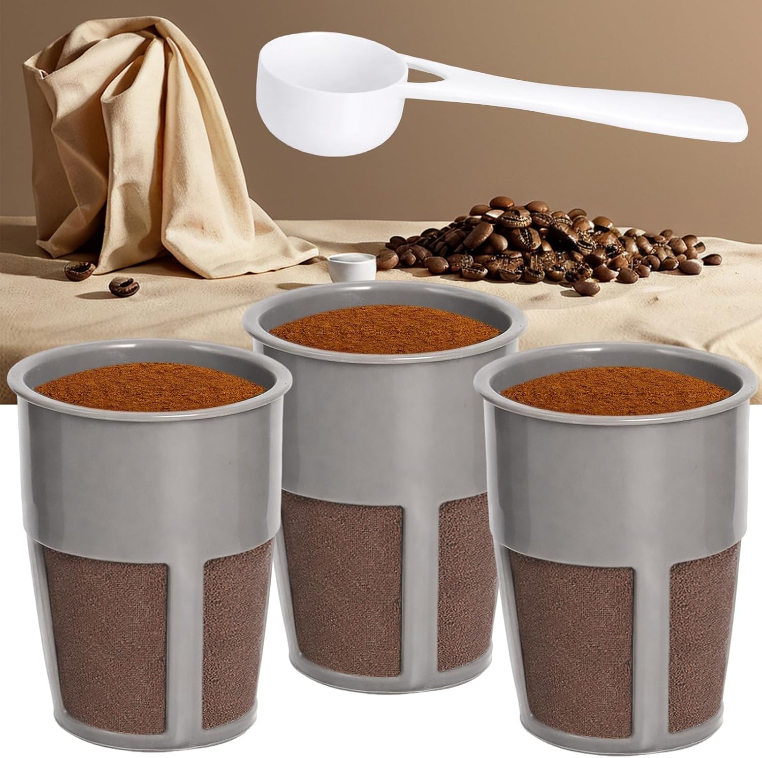K400 Reusable Coffee Filter Inner 3 Pack with Coffee Spoon | Compatible with Keurigg My K-Cup 2.0 K250 K300 K350 K375