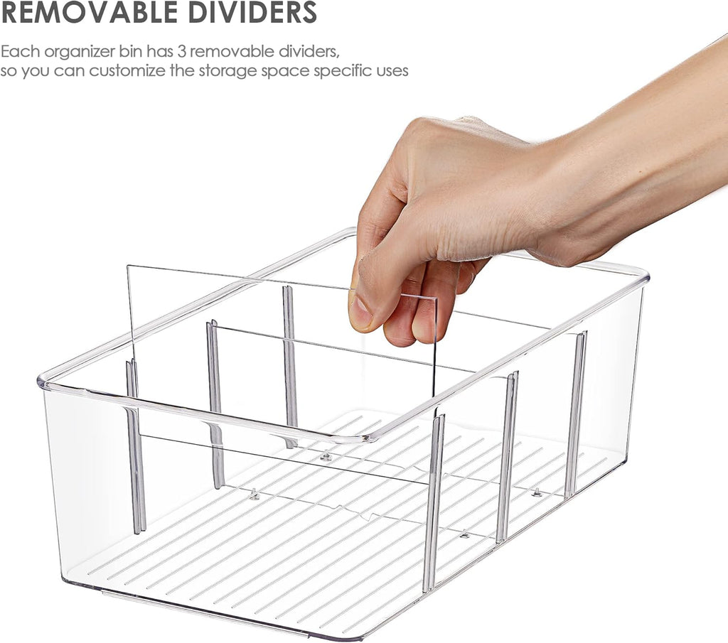 8 Pack Food Storage Organizer Bins, Clear Plastic Bins for Pantry, Kitchen, Fridge, Cabinet Organization and Storage
