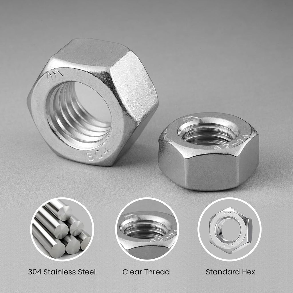 50 Pack #10-24 Hex Nuts, Stainless Steel 304 (18-8) Hex Nut, #10 Nut Standard Inch Coarse Thread Hex Machine Screw Nuts