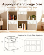 12x12 Inch Fabric Cube Storage Bins with Cotton Rope Handle 6-Pack