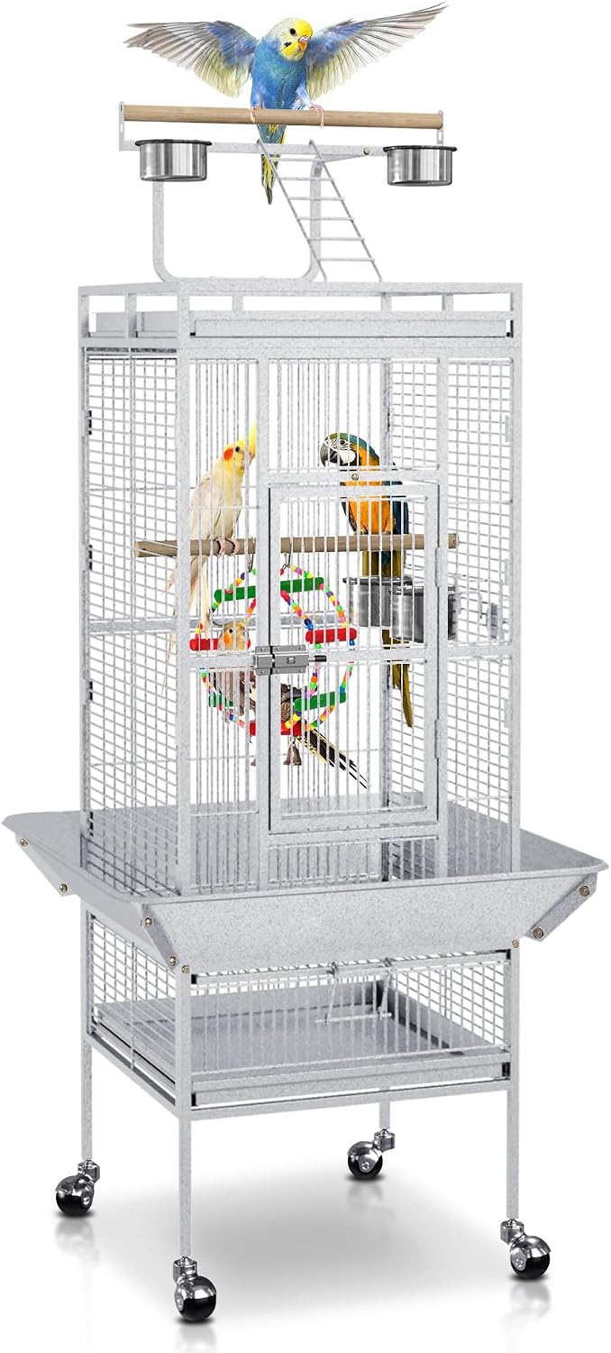 PRO 61-inch 2in1 Large Bird Cage with Rolling Stand Playtop Parrot Chinchilla Finch Cage Macaw Conure Cockatiel