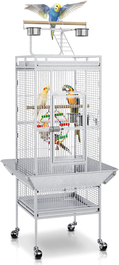 PRO 61-inch 2in1 Large Bird Cage with Rolling Stand Playtop Parrot Chinchilla Finch Cage Macaw Conure Cockatiel
