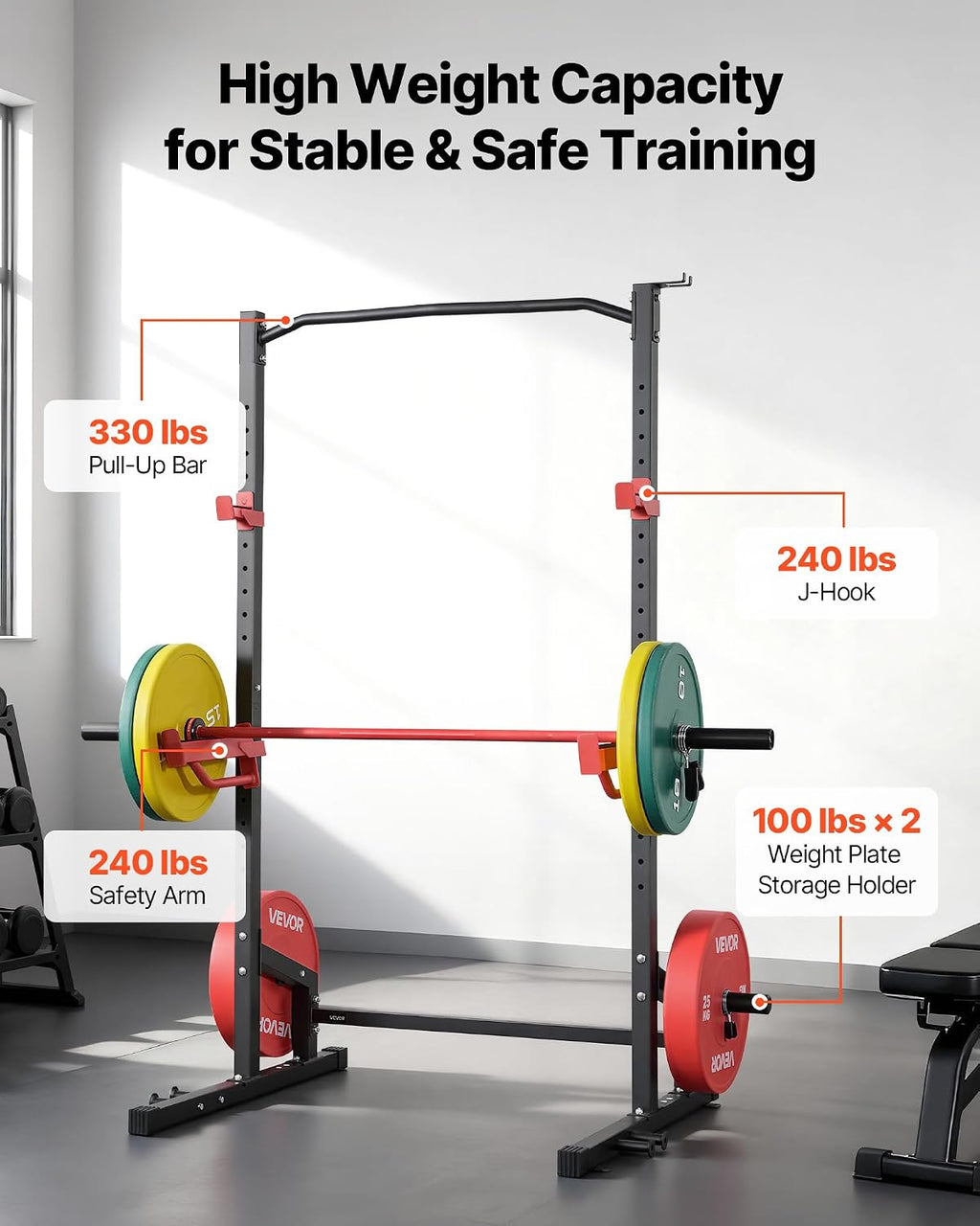 Power Cage Squat Rack, Multifunctional Squat Rack for Home Gym, Workout Strength Training Equipment for Bench Press