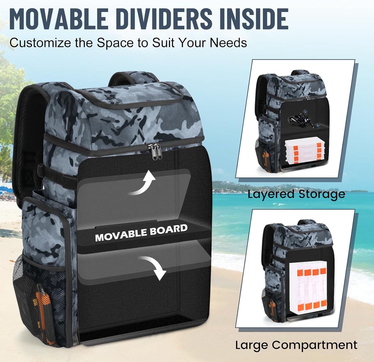 Fishing Tackle Backpack with Rod Holder, Large Tactical Backpack, Fishing Gear Tackle Box Tactical Backpack, Water