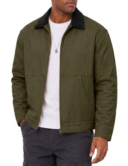 Men's Cotton Padded Chore Jacket with Corduroy Collar,Green,XL