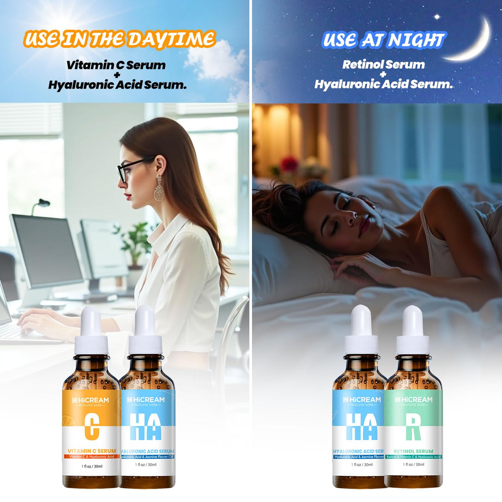 Face Serum Set - Vitamin C Serum, Hyaluronic Acid & Retinol with Hydrating, Brightening & Firming Skin, Anti-aging