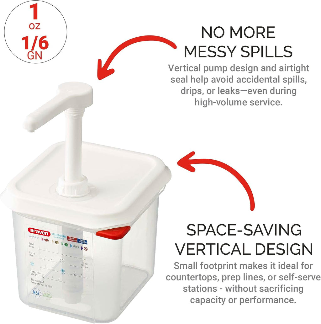 Sauce Dispenser with Pump, Single Container for Serving Condiments in Commercial Kitchen, 1 Oz Capacity, 4 Count, Clear