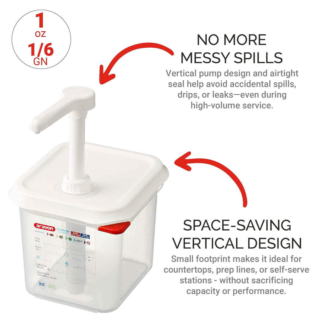 Sauce Dispenser with Pump, Single Container for Serving Condiments in Commercial Kitchen, 1 Oz Capacity, 1 Count, Clear