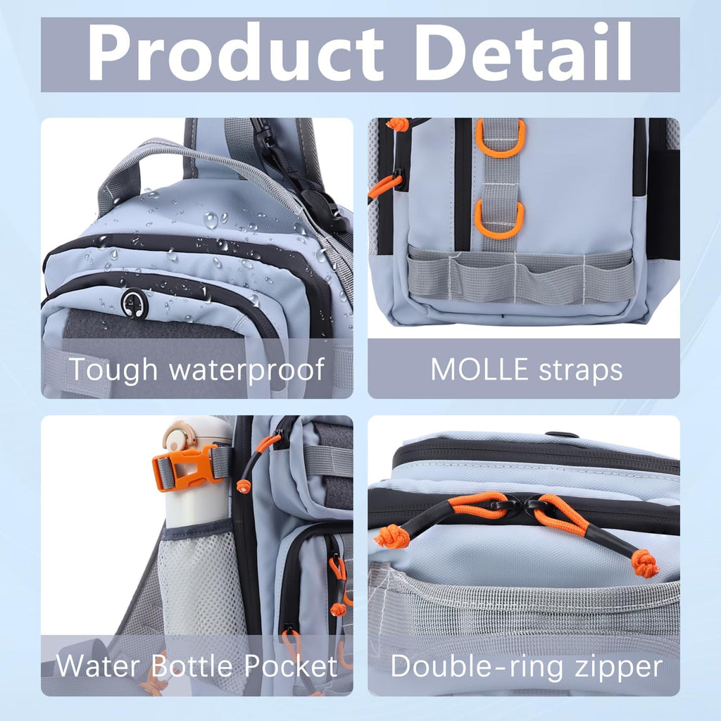 Fishing Backpack Tackle Storage Bag with 2 Tackle Boxes(Grey) | Lightweight Outdoor Water-Resistant Fishing Shoulder