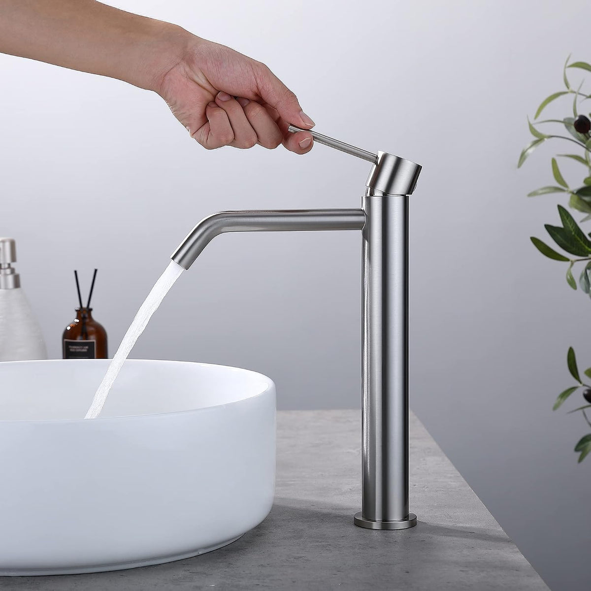 Vessel Sink Faucet Brushed Nickel, JXMMP Bathroom Sink Faucets Without Overflow Pop Up Drain and Water Faucet Supply