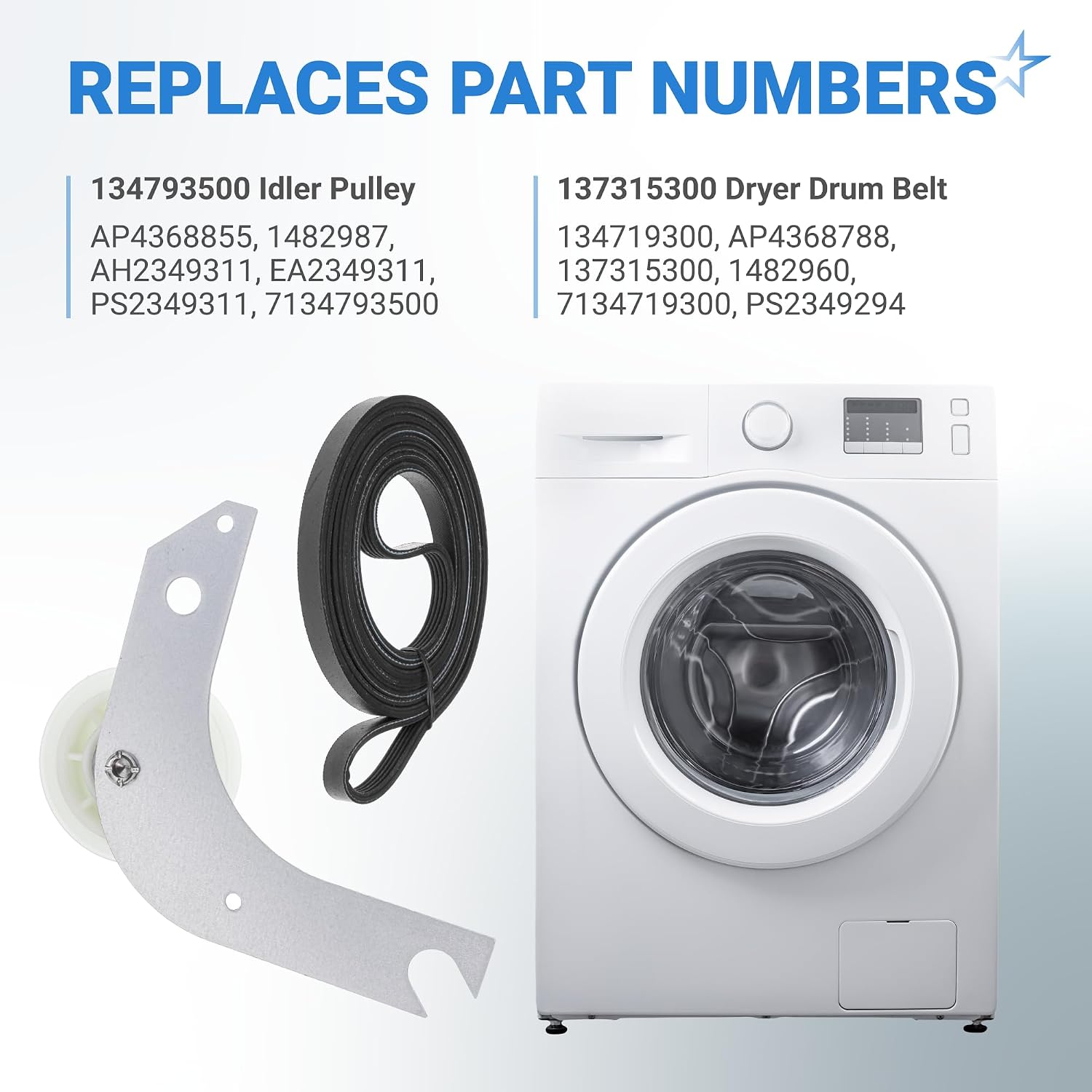 [NEW] BlueStars 134793511 Dryer Idler Pulley & 137315300 Dryer Drive Belt | Compatible with Frigidaire Electrolux