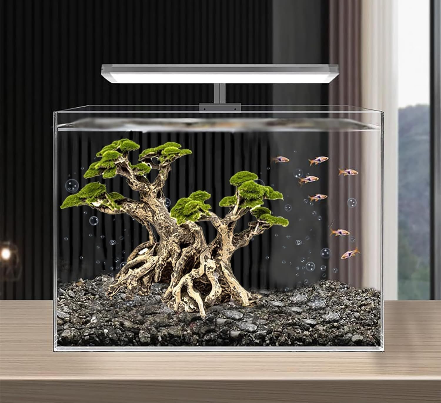 Fish Tank Decor- Bonsai Trees with Faux Moss- Aquarium Rocks Aquascaping- Made of Sandstone, Goldfish Betta Fish Tank
