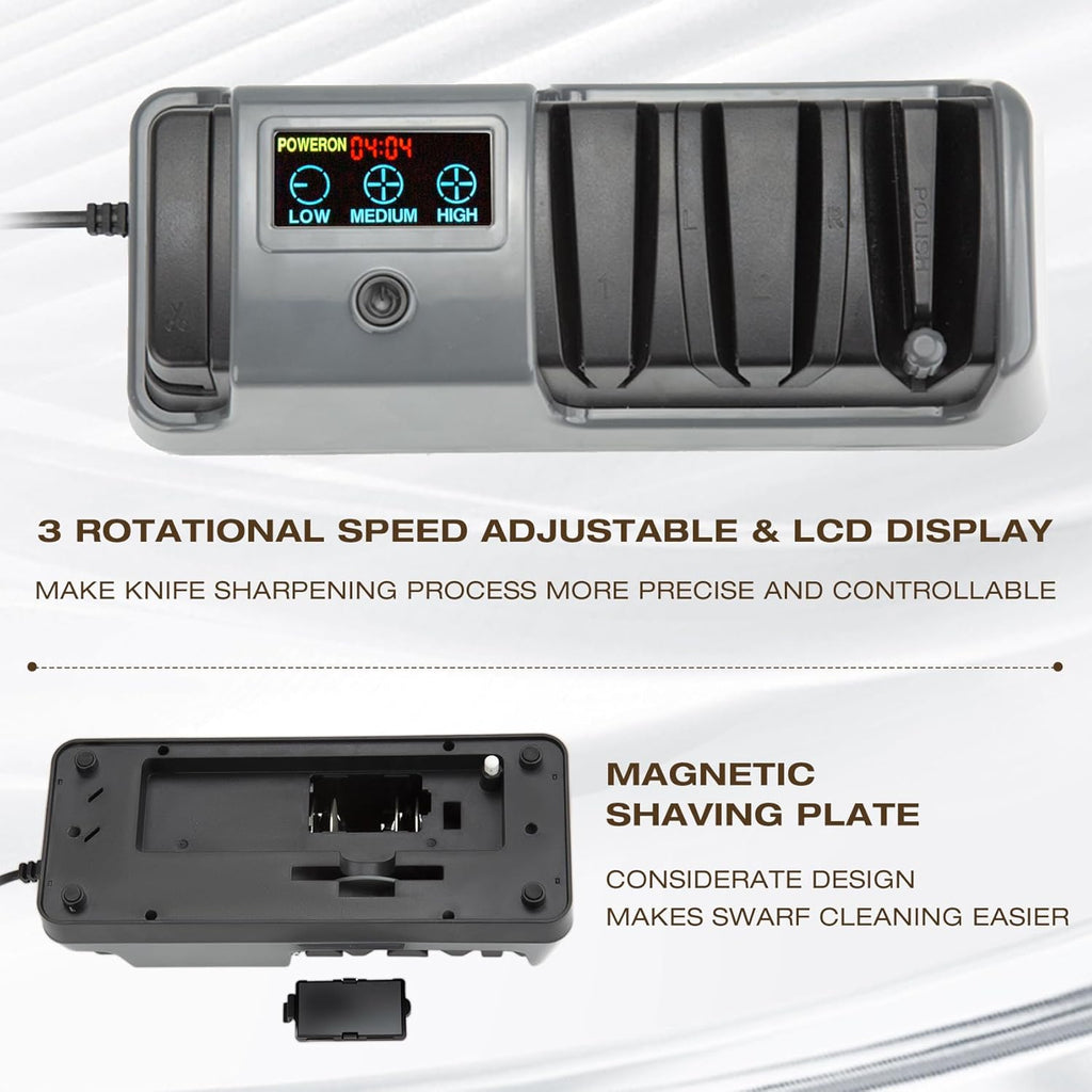 Electric Knife Sharpener for Kitchen, 3-Stage 100% Diamond Abrasive, LCD Screen, 3-speed adjustable, Precision Angle