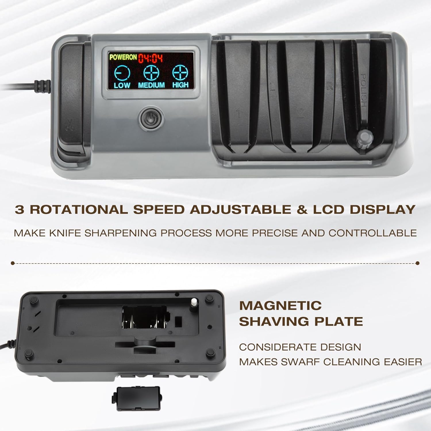Electric Knife Sharpener for Kitchen, 3-Stage 100% Diamond Abrasive, LCD Screen, 3-speed adjustable, Precision Angle